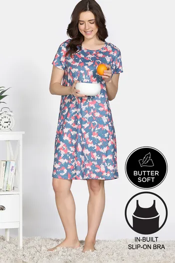 Buy Zivame Dream Daze Knit Poly Knee Length Nightdress - Deep Sea Coral